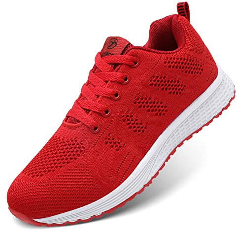 ANBIWANGLUO Damen Turnschuhe Sportliche Laufschuhe Schnürschuhe Atmungsaktive Outdoor Cross Trainer zum Joggen Rot 38 EU