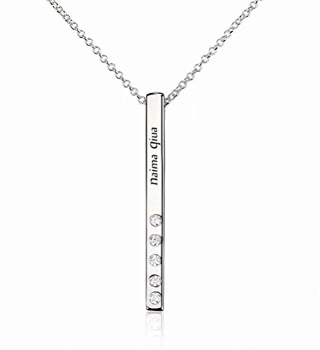 Personalisiert Kette mit Gravur 1 bis 4 Kindername Geburtsstein Familienkette 3D Vertikal Barren Namenskette Anhänger für Mütter Oma Frau Familien Mama Halskette Silber 925 RoseGold Vergoldet