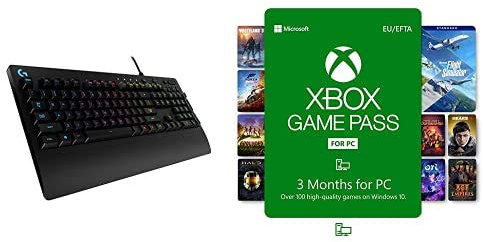 Logitech G213 Prodigy Gaming Keyboard, RGB Backlit, Qwerty UK Layout, Black + Xbox Game Pass for PC (3 Months)