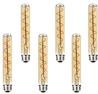 BAISHICHENG 6er T30 E27 Filament LED Birne Warmweiß 2700K,185mm Lange Röhren LED Lampen Edison Retro Vintage Dekorative Röhren-Glühbirnen E27 4W,AC 220-240V