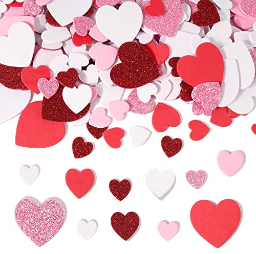 240 pcs Herzen Schaumstoff Sticker Selbstklebende Herzen Aufkleber mit Glitzer Moosgummi Herzen Rot Rosa Weiß DIY Scrapbooking Dekoration für Valentinstag Geburtstag Hochzeit Muttertag