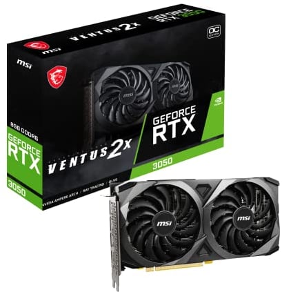 MSI GeForce RTX 3050 Ventus 2X 8G OC Gaming Grafikkarte - NVIDIA RTX 3050, 8 GB DDR6 Speicher