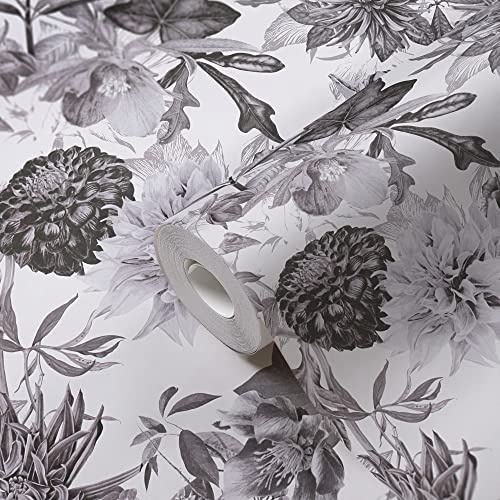 A.S. Création Tapete Grau Weiß Blumenoptik 381753 Vlies-Blumentapete Floral für Wohnzimmer 10,05x0,53m Made in Germany