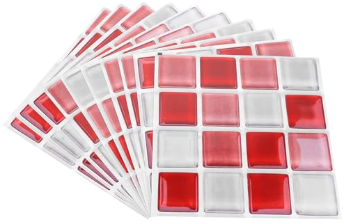 Vosarea 10 Stücke Mosaikfliese Aufkleber Klebstoff 3D Fliese Wandaufkleber ? ?rmige wasserdichte Abstrakte Wandaufkleber Waschküche Küche Wanddekoration (Rot) Mosaikfliesen Selbstklebend