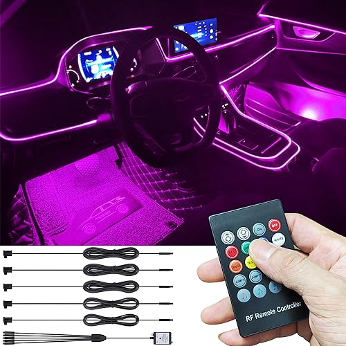 TABEN Auto Umgebungsbeleuchtung Kit 6m Glasfaser 8 Farben RF Fernbedienung USB Auto Atmosphäre Licht, DIY RGB Mehrfarbig Sound Musik Sync Auto Innenbeleuchtung DC 12V