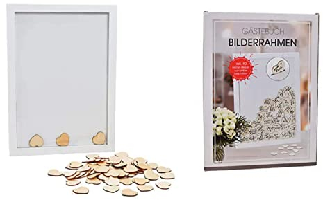 G.W. Tolles Gästebuch oder Hochzeitsbuch Alternative, Modell: Rahmen AUS GLÜCKWÜNSCHEN. Mit 80 Holzherzen für individuelle Gestaltungen und Befüllung,, Weiß Holzoptik, 42 x 30 x 2 cm