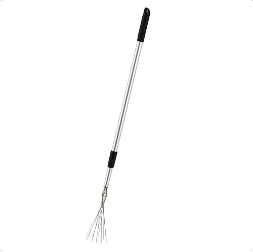 Rekord Laubstecher mit Teleskopstiel (Aluminium) Länge bis 121 cm & Aufhängeloch 12 Spitzen, Laubsammler, Papierstecher, Friedhofsharke, Greifhilfe, Müllstecher, Laubpicker, Blättersammler