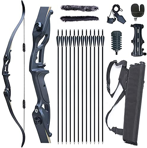 Monleap 56 Takedown Recurve Bogen und Pfeile Set für Erwachsene Rechtshänder Bogenschießen Kit Metall Riser Jagdbogen für Schießübungen 30-50lb (schwarz 35lb)
