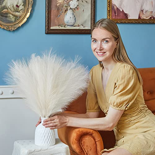 Serwalin Pampasgras Dekor Weiß 45cm 6Stk Boho Dekor, Faux Pampasgras Wohnzimmer Party Home Dekor, Natürliches kleines künstliches Pampasgras Vase Füller Mittelstücke Beige Dekor
