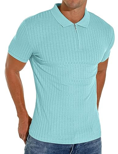 Sailwind Men's Polo Shirts Zip Classic Stretch Slim Fit T Shirts Casual&Work(Light Blue, XXL)