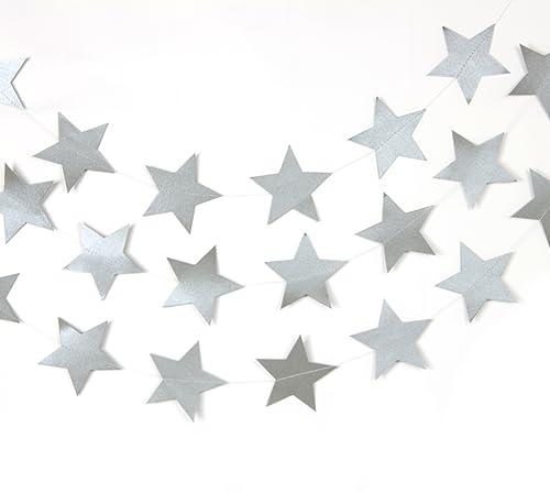 Sterne-Girlande Weihnachtsdeko Silber edle Dekoration für Weihnachten, Hochzeit, Geburtstag und Baby Shower Party aus Papier (38 Papiersterne)