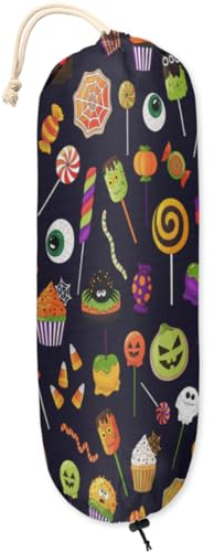Halloween Pumpkin Candy Ghost Reusable Plastic Bag Holder Wall Mount Grocery Bag Holder Washable Large Plastic Bag Organizer Dispenser for Home Kitchen Pantry Decor