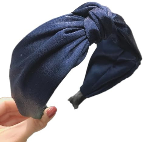 Serre-tête large avec nœuds, bandeau en satin avec nœuds, accessoire de cheveux, pour femme et fille, pour tous les jours, fêtes, mariages, anniversaires - Bleu marine