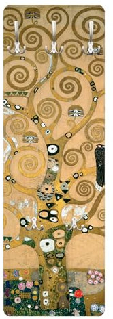 micasia Appendiabiti da parete legno mdf arte 105cm x 34cm gustav klimt l'albero della vita attaccapanni a muro ingresso con ganci mobili da corridoio