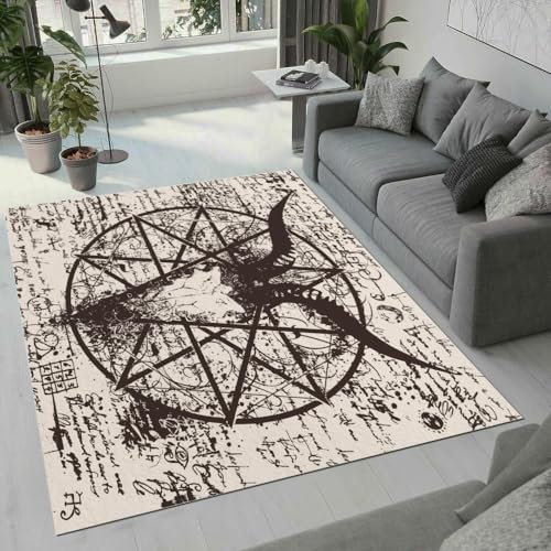 ROUSKI Schädel Teppich Wohnzimmer Schlafzimmer 3D Muster Design Gothic Totenkopf Teppiche rutschfest Waschbarer Kurzflor Teppich Grösse 120x160 cm Flauschig Weich Soft Home Outdoor Carpet Matte