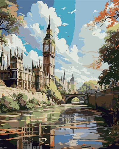 Paint by Numbers for Adults - Paint by Numbers Kits for Beginner Kids,Painting by Numbers for Adults,Paint by Numbers Canvas Big Ben Paint by Numbers for Home Wall Decoration 16x20 Inch Without Frame