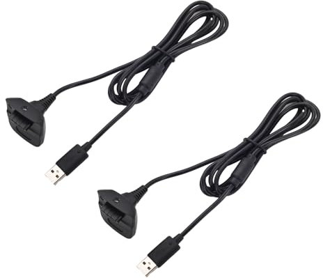 DUNSIHUI 2PCS Black USB Charging Cable Wire Replacement Charger Compatible with Xbox 360 / Xbox 360 Slim Wire Less Game Controllers Charge and Play Kit USB Charging Cable Wire Replacement