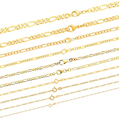 hoplo holzenplotz Massive Goldkette Figarokette diamantiert Halskette 333-8 Karat Gold, Länge:50 cm, Kettenbreite:2.2 mm