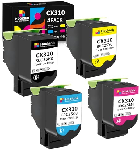 Hookink 4er-Pack CX310 Toner Kompatibel mit Lexmark CX310n CX310dn CX410 CX410e CX410de CX410dte CX510 CX510de CX510dhe CX510dthe Toner für 80C2SK0 80C2SC0 80C2SM0 80C2SY0 Tonerkartusche