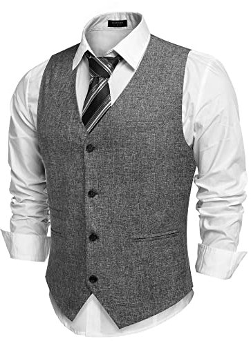 COOFANDY Gilet décontracté pour homme, col en V, formel, business, fête, mariage, costume traditionnel, gris, M