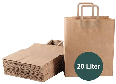 ZURAS® - 50 Stück Papiermülltüten 20l Biomüllbeutel mit Henkel für Biotonne aus Papier nassfeste & reißfeste Papiertüten