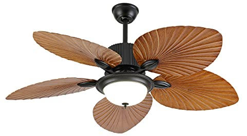 Ventilateurs de plafond tropicaux avec lumière, ventilateur de plafond en feuille de palmier de 52 pouces, pales en bois, 3 vitesses et 3 changements de couleur, luminaire de ventilateur de lustre ave