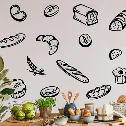 SHELOG Bäckerei Brot Fenster Wandaufkleber Küche Restaurant Bäckerei Haus Backen Brot Snack Glas Wandtattoo Vinyl Shop Dekoration