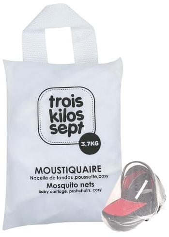 Trois Kilos Sept - Zanzariera per Bambini elastica con zip 3 in 1 - Misura universale - Culla, Cosy, Passeggino - Rete anti zanzare Tigri, Insetti - Protezione fine e resistente - Bianco