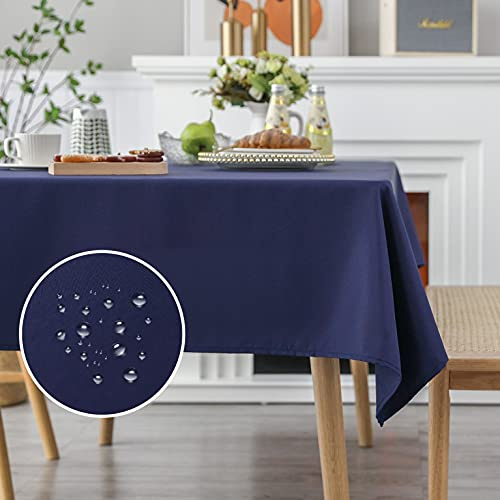 Demetex Nappe rectangulaire imperméable en tissu facile à nettoyer pour fête d'anniversaire, dîner, 152 x 213 cm, 1 pièce, bleu marine
