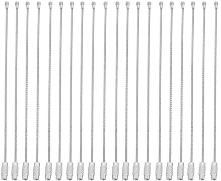 Sunicon 20 Stück Edelstahl-Draht-Schlüsselanhänger, Kabelseil-Schlüsselanhänger, Gepäckschlaufen mit Schraubverschluss, Silber