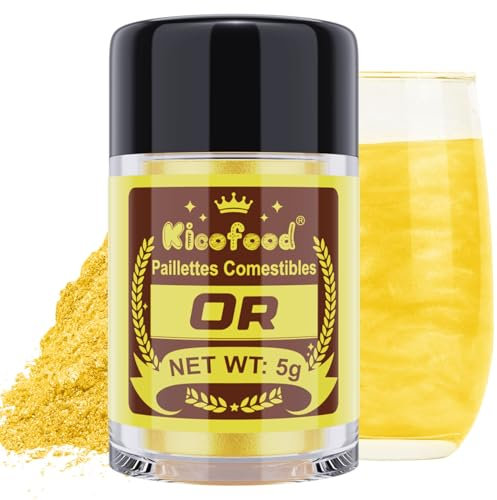 Paillettes Comestibles - Kicofood 5g Paillettes Alimentaires Comestibles, Paillette Alimentaire, Colorant Alimentaire Paillettes for Cocktails Décoration de Gâteaux Chocolats (Or)