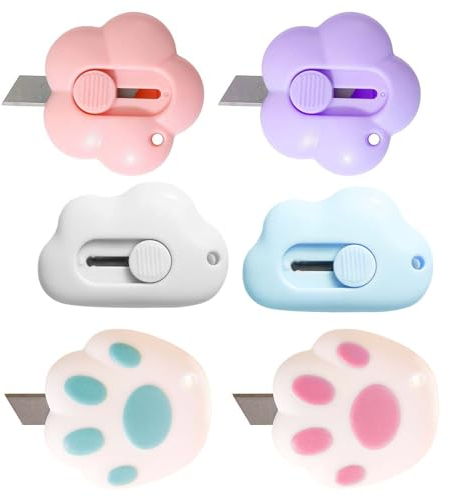 SSKHE 6 Pezzi Mini Coltellino Multiuso Retrattile, Mini Taglierino Tascabile, Coltelli Multiuso Portatili, Coltello Taglierina per Tagliare Buste (Nuvola, Gatto artigli, fiori)