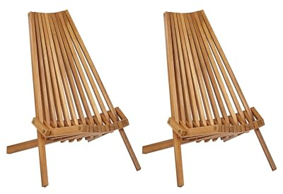 Gartenstuhl 2er Set Akazienholz Hellbraun Latten-Optik zusammenklappbar Bellano