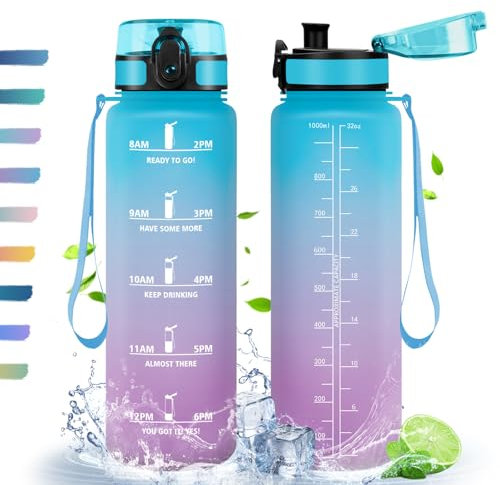 HoneyHolly Botella Agua, 1L, Botella de Agua Deportiva, Botella con Filtro de Agua, Libre de BPA, Botella de Agua, Cantimplora para Deportes, Fitness, Yoga, Escuela y Oficina