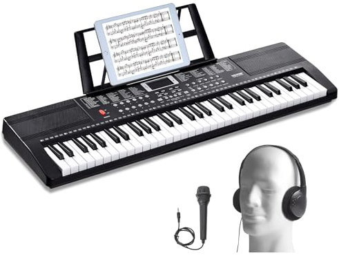 VEVOR 61 Teclas Piano de Teclado Digital Portátil 200 Tonos, 200 Ritmos con 60 Canciones de Demostración, Altavoces Duales Integrados, Auriculares, Micrófono y Pegatinas de Piano para Principiantes