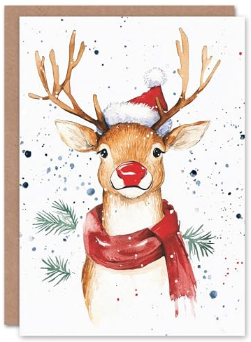 Artery8 Santa Hat Rudolph Red Nosed Reindeer For Child Kids Xmas Festive Christmas Card