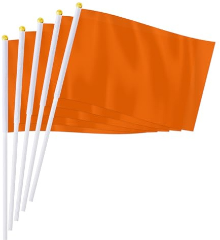 PTEROSAUR 100 Stück solide orangefarbene Handflaggen, einfarbig, Orange, Mini-Flagge, DIY-Rohlinge, Party-Dekoration (Orange, 14 x 21 cm)