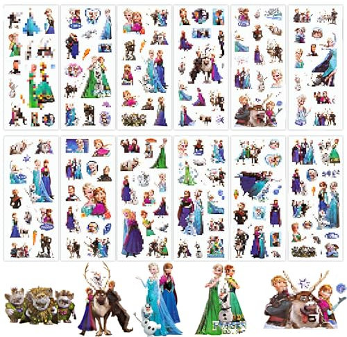 12 Sheets Froz Aufkleber, Els Aufkleber Wasserfeste Sticker Set, Anwendbar für Erwachsene und Kinder Skateboard Süßer Sticker, Laptop, Gepäck, Wasserbecher Aesthetic Aufkleber, Handyaufkleber
