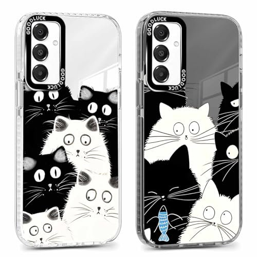 Xylota 2 x Transparent Handyhülle für Samsung Galaxy S24 FE 5G 6,7 Hülle, Durchsichtig Case mit Muster Niedlich Katze Mädchen Schutzhülle, Weich Silikon Dünn TPU Stoßfeste Cover für Samsung S24 FE,03