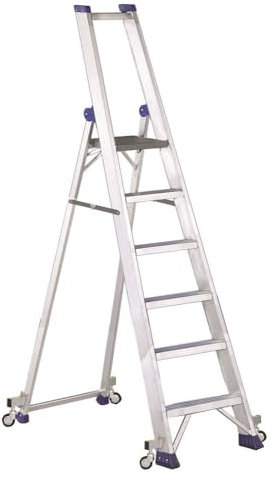 Svelt Scala Professionale in Alluminio con 4 Ruote Autobloccanti – Piattaforma Rinforzata, Parapetto di Sicurezza e Gradini Antisdrucciolo per Uso Intensivo (6 Gradini)