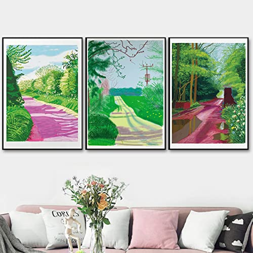 David Hockney Poster From Arrival of Spring Leinwandgemälde David Hockney Drucke Abstrakte Wandkunst David Hockney Bild Heimdekoration 50 x 70 cm x 3 ohne Rahmen