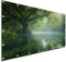 TRIOSK Sichtschutz Balkon Deko Plane Balkonblende Blickdicht mit Motiv Zauber Baum Wasser Nebel Fluss für Garten Terrasse Gartenzaun Balkonverkleidung Blickschutz PVC groß 200x100 cm