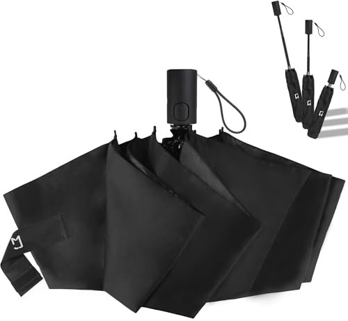 Jexmigo Large Umbrella Windproof Strong – Compact Umbrella with Auto Open Close, Wind Resistant&Lightweight&Strong Folding Umbrella for Sun & Rain, UV Protection for Men & Women (Black)