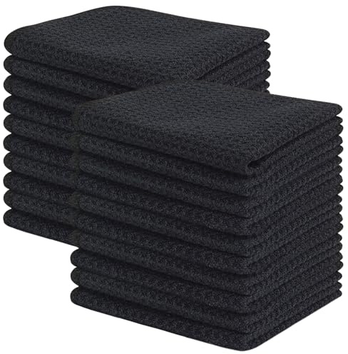 KinHwa Spültücher schwarz Spüllappen waschbar Spültuch Waffeltuch 20x20cm | Mikrofaser Putzlappen , Barista tuch, fusselfrei streifenfrei, stark saugfähig, schnell trocknend, küchenlappen 20 Stück