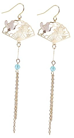 Générique Boucles Oreilles Éventail Longues Pendantes Style Chinois pour Femmes et Filles Accessoires Rétro Légers et Confortables pour Tenue Quotidienne et Occasions Diverses