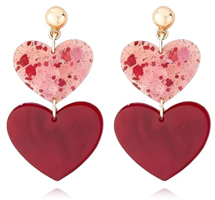 RIXERKOC Rote Herz Ohrringe für Damen, Strass Valentinstag-Ohrringe Hypoallergene funkelnde Hängeohrringe mit Herz Romantische Geschenke für Valentinstag Geburtstag Jahrestag (Rot)