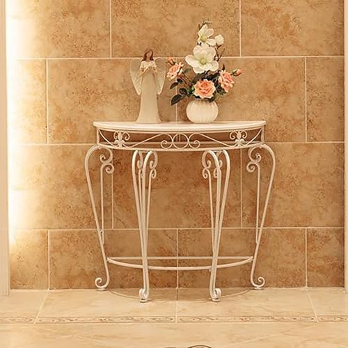MMXYNXYD Tavolo Consolle a Mezzaluna con Struttura in Metallo, Consolle Ingresso Semicircolare e Tavolo da Divano per Soggiorno, Corridoio, Ingresso(White,60x30x70cm/24x12x28in)