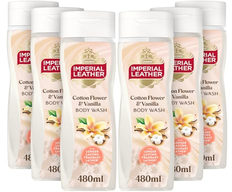 Imperial Leather Cotton Flower & Vanilla Body Wash Shower Gel, Rich Creamy Lather & Long-lasting Luxury Fragrance, Vegan & Cruelty Free (6 x 480ml)
