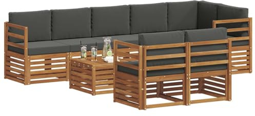 vidaXL Sofagarnituren 9 pcs Natur und Anthrazit Massivholz Akazie, Moderne Garten-Sofa-Garnitur, Robustes Outdoor-Sofa, braunes Akazienholz, stylische Sitzgruppe für deinen Garten