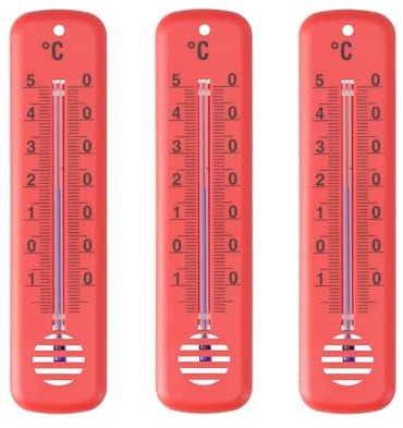 Lantelme 3 Stück Innenthermometer Temperaturanzeige -25°C bis 50°C | Analog Thermometer Set Zimmer Innen Außen Garten verwendbar | Farben Blau Grün Pink 14cm Kunststoff Wetterfest (Rot)